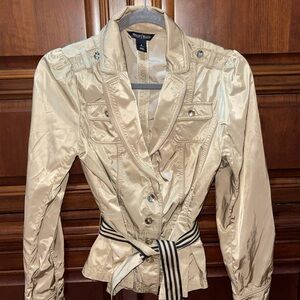 White House Black Market Ladies Jacket Belted Gold Poly sz 8 EC